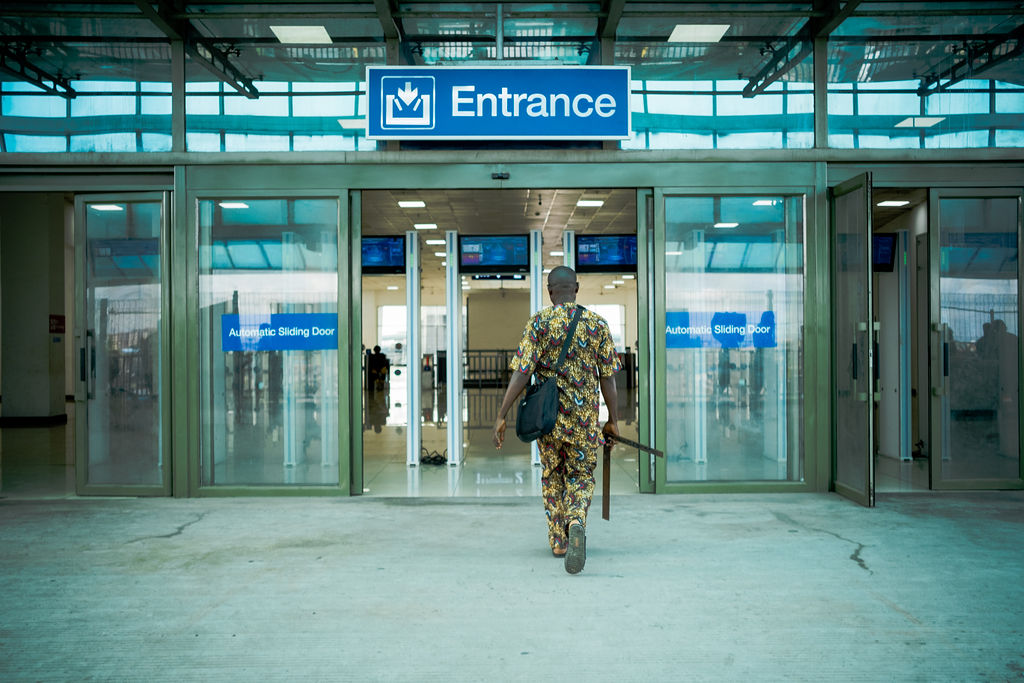 Man entering subway station in Lagos.